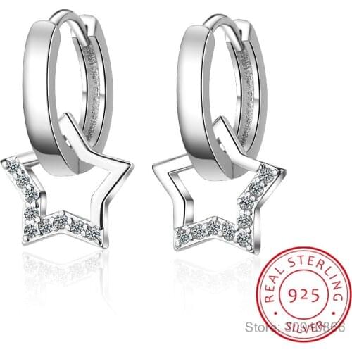 Real 925 Sterling Silver Hollow Star Hoop Earrings For Women sterling-silver-jewelry Small Creole Earring Boucle d'oreille