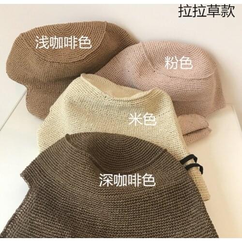 Hat Female Sun Hat Beanies for Ladies Turban Hat Spring Summer Elegant Loli Straw Hat Travel Seaside Shading Raffia Crochet