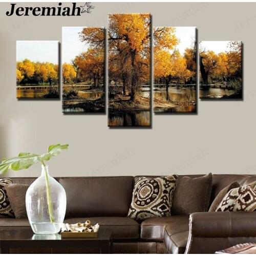 Modern Autumn Landscape Canvas Poster Populus In The Lake Painting Wall Art Nordic Home Room Decoration Accessories