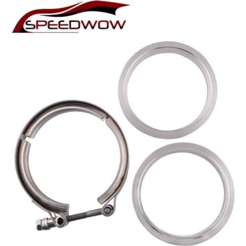 SPEEDWOW Universal 4.0" V-Band Flange & Clamp Kit 304 Stainless Steel Female Male Flange For Auto Turbo Exhaust Down Pipe