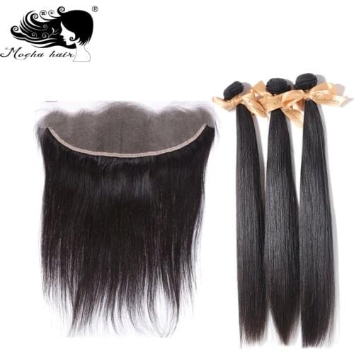 MOCHA Hair 10A Brazilian Straight Virgin Hair 3pcs with 1pcs Lace Frontal Closure 13*4 Bleached Knot 100% Human Hair