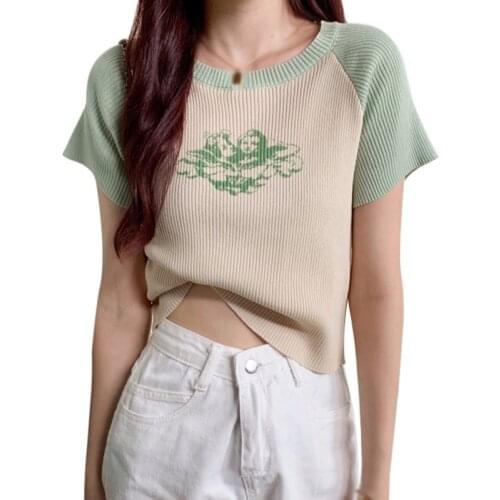 Womens Solid O Neck Tops Summer Halter Casual Slim Knitted Short Sleeve T-Shirt