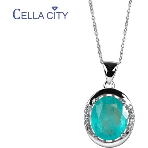 Cellacity Classic Paraiba Tourmaline Gemstones Pendant Necklace With 10*12mm Round Shape Gemstones Women Fine Jewelry Gift