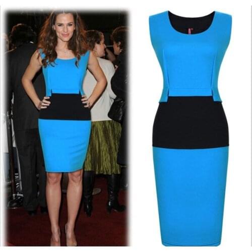 Spring Summer Fashion Knee Length Dress Women Bodycon Dress Sleeveless O Neck Stretchy Dress