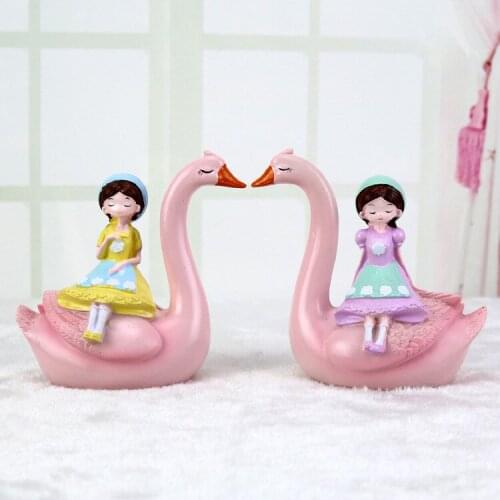 1PC Lovely Pink Swan Girl Ornament Resin Craft Home Decoration Furnishings Cake Baking Decor Ornament Brithday Gift MK 033