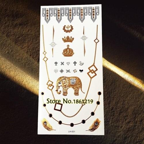 1PC New Special Women Henna Gold Silver Metallic Tattoo GGLH-005 Dazzling Heart Jewel Chain Necklace Waterproof Temporary Tattoo