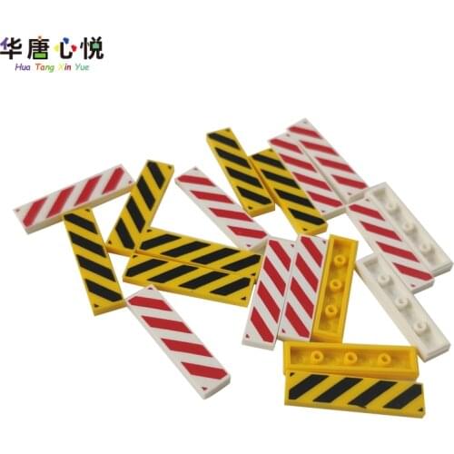 City Moc 10 Pcs Sets 2431 1x4 Light Panel Printing Barricade Warning Bricks Decoration Toys For Kids Compatible Building Blocks