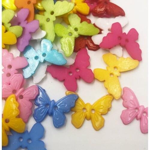 100pcs Wholesale Mixed Color butterfly Shape 2 Hole PLASTIC Button Fit Sewing Scrapbooking Apparel Sewing PT108