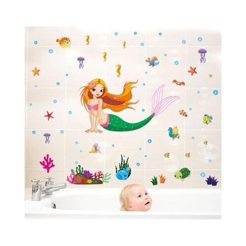 165*110CM Wall Stickers Colourful Seabed Beautiful Mermaid Baby Room Wall Decoration Nursery Wall Picture Princess Bedroom Decor