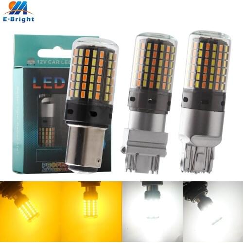 2Pcs DC 12V Dual Color p21/5w 1157 BAY15D 3014 120 SMD 3157 7443 W21W Switchback Led Bulb DayLight Turn Signal Light White Amber