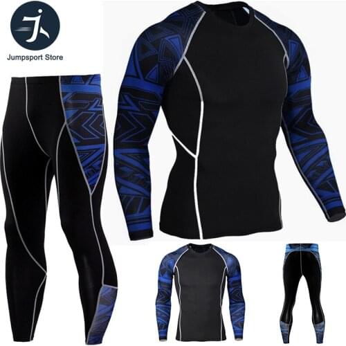 2020 Compression Running Set Quick Dry Mens Sport Suits Joggers Training Gym Fitness Tracksuits Men Long Sleeve Top Tee+Legging