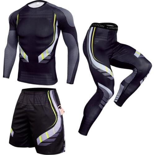 Men Running 3Pcs Set Gym Fitness Compression Legging Male Quick-Drying Gym Tights Sportswear Track Suit Jogging Suits for Men