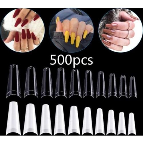 500 PCS Nail Polish French Flat Head Denim False Nail Ballet Coffin False Nails Tips Artificial Fake Nails Art Acrylic Manicure