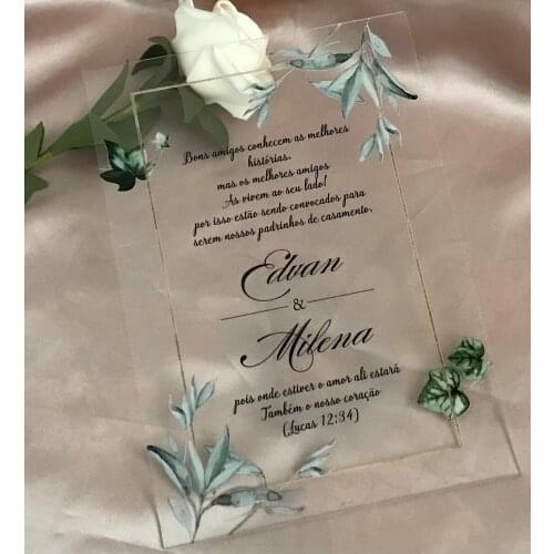 Free Design 10pcs Acrylic Wedding Invitation,Green Leaf Birthday Invitations,Acrylic Invitation,Acrylic Quinceanera Invitations