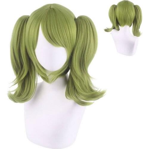 Anime Danganronpa Monaka Towa Wig Cosplay Costume Dangan Ronpa Green Short Clip Ponytails Hair Wigs For Party