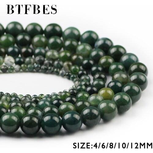 BTFBES Natural Aquatic Plant Stone Moss Carnelian Bead Green Round Loose Bead 4/6/8/10/12MM Ball For Jewelry Bracelet Making DIY