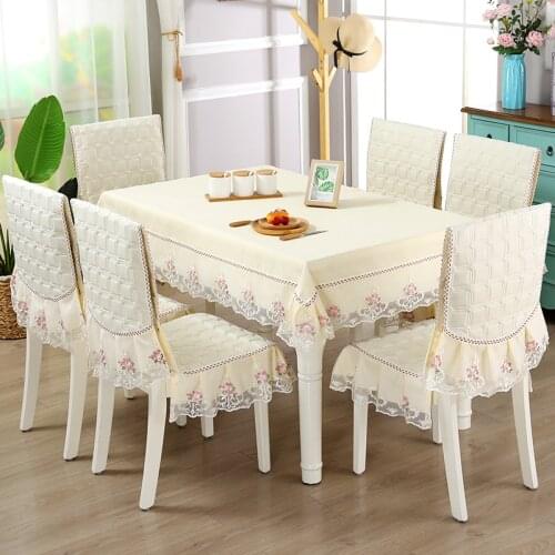 6 Seat Covers 1 Tablecloth Table Chair Supplies Set Exquisite Cloth Art Home Kitchen Table and Chair Hote Tablecloth Chair Cover