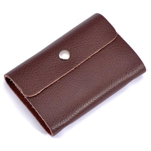 Genuine Leather ID Card Holder Fashion Candy Color Bank Credit Card ID Wallet Simple Tri-fold Buckle Bag Custom name logo