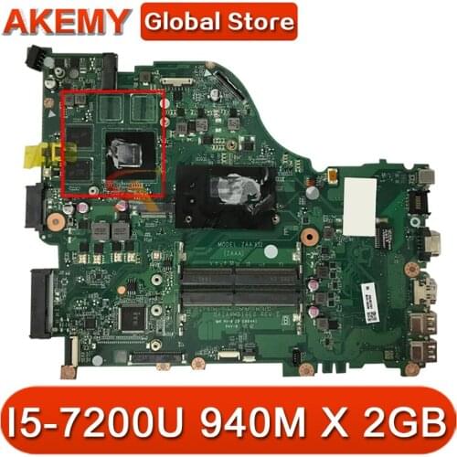 For ACER E5-575G F5-573 E5-575 Laptop Motherboard CPU: I5-7200U GPU: 940M X 2GB ZAA X32 DAZAAMB16E0 REV: E teste ok Mainboard