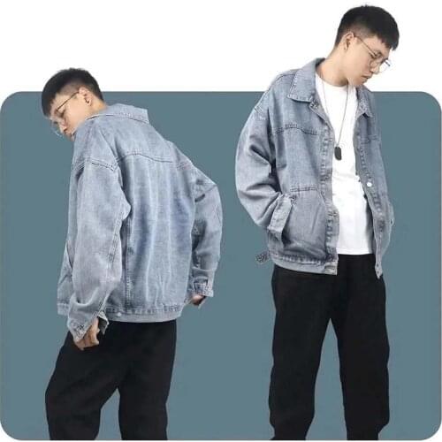Denim Jacket Men Clothing Streetwear Vintage Loose Plus Size Turn-Down Collar Casual Jeans Coat Spring Autumn Chaquetas Hombre
