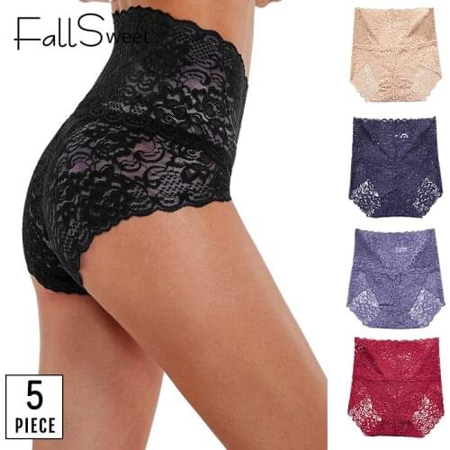 FallSweet 5 pcs/lot ! Transparent Women Panties Lace Underwear Sexy See Through Panties High Waist Briefs 3XL