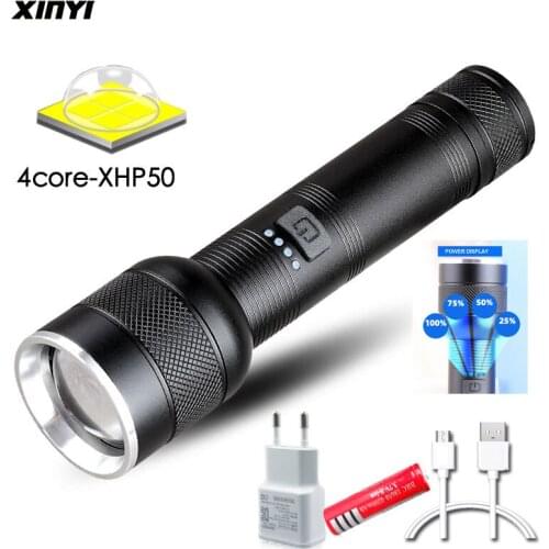 20000LM 4 Core XHP50 Super Bright LED Flashlight Lamp Beads Waterproof Zoomable Torch Suitable for Adventure, Camping, Cycling