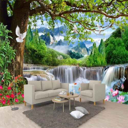 3d photo wallpaper nature scenery wallpaper green big tree waterfall mural wall papers home decor papel de parede wall mural