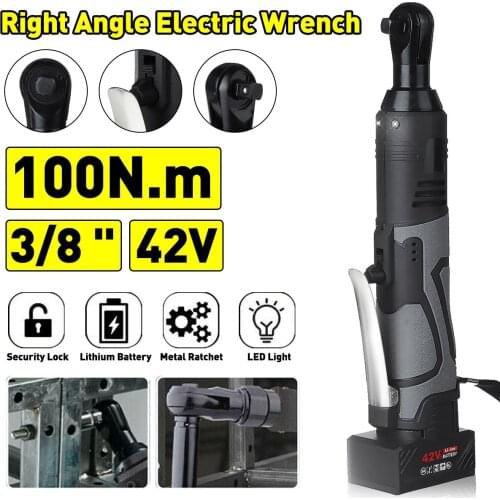 Doersupp 100N.m Cordless Electric Wrench 42V Ratchet Wrench Repair Tool Rechargeable Right Angle Wrench w/2 Battery Charger Kit