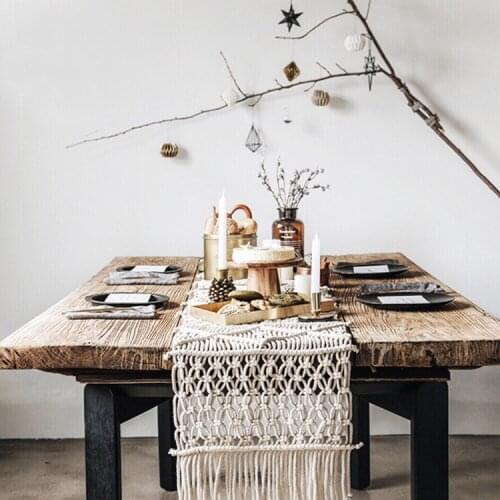 Cotton Table Runner with Tassels Boho Decoration Rustic Wedding Table Decor Vintage Farmhouse Dining Room Style