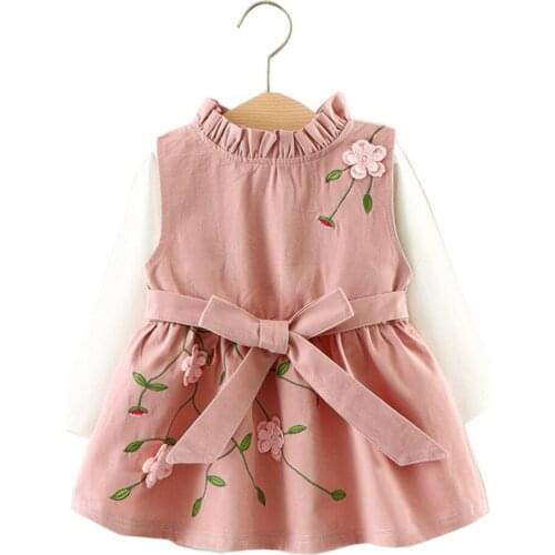 Flora Cotton Girls Dress Spring White T-shirt+Pink/Green Vest 2pcs Set Autumn Fashion Luxury Kids Clothes Cute Newborn Outfits