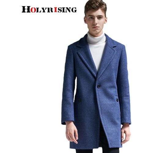 Holyrising Men Woolen Coats Casual One Button Abrigos Hombre Invierno Slim Male Pea Coat Overcoat Men Cloth Size S-6XL 18551-5