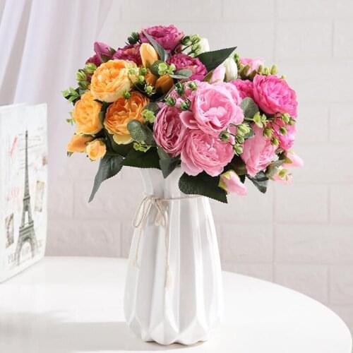 Fake Flower Rose Peony Artificial Silk Flowers Valentines Day Gift Small Bouquet Flores Home Party Wedding Decoration Mariage