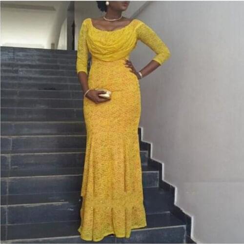 Exquisite Lace Three Quarter Sleeve Mermaid Evening Dress Fashion Candy Colour O-neck Customed Made Prom Gown robe de soiree