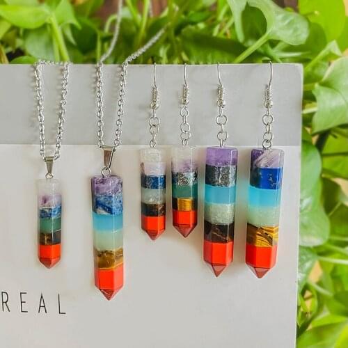 2021 Fashion Natural Stone Geometric Pendant Necklace Earring Set for Women and Men Jewelry Set Trend Party Gift Wholesale