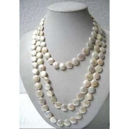 Beautiful fine jewelry White Coin Pearl 80" Long Necklace drop shipping