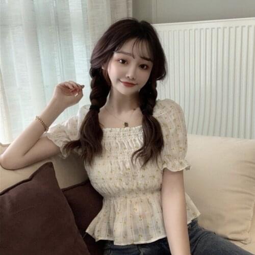 Shirt design feeling small woman summer thin the new version of its 2021 French sweet hubble-bubble sleeve shirts