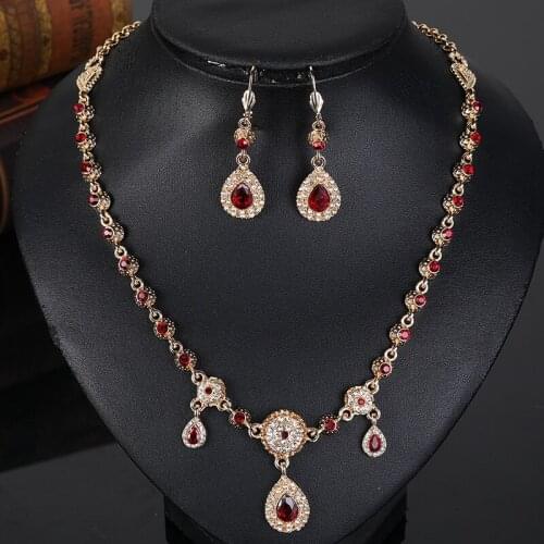 Morocco Handmade Jewelry Crystal Wedding Hair Accessories Gold Headpiece Jewelry Set Head Chain And Earrings Water Drop