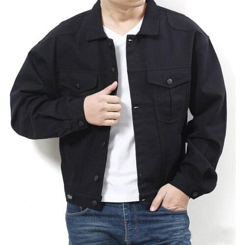 Mcikkny Men Cargo Casual Denim Jacket Coats Loose Fit Motorcycle Jeans Jackets For Male Solid Color Plus Size L-7XL