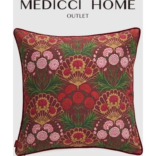 Medicci Home Art Deco Cushion Cover Oriental Retro Red Cotyledonous Flower And Fans Decorative Throw Pillow Case Ethnic Gorgeous