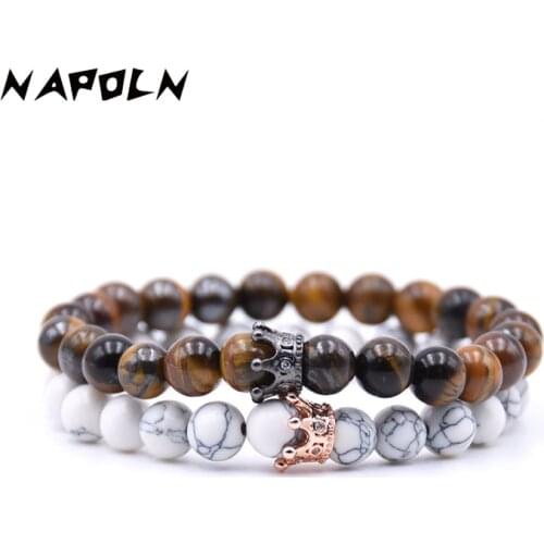 Multicolor Fashion Micro-inlaid Zircon Bead Bracelet Copper Jewelry Crown Natural Stone Couple Elastic Bracelet Accessories