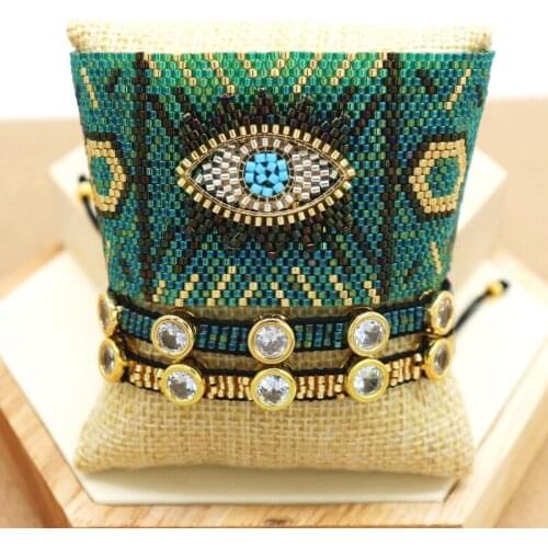 ZHONGVI Fashion Handmade MIYUKI Beads Bracelet Set Women Girls Evil Eye Lucky Bracelet Crystal Hamsa Fatima Friendship Bracelet