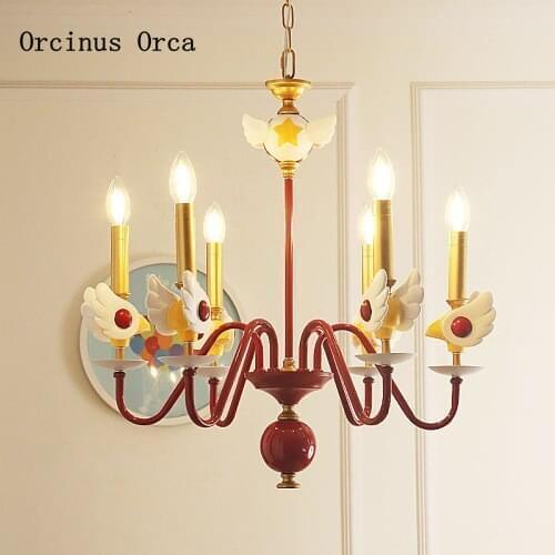 Cartoon Creative Beautiful Girl Chandelier Girl Bedroom Princess Room Lamp American Red Candle Chandelier