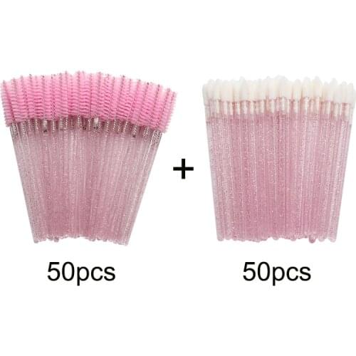 Newest 100/50pcs Beauty Tools Set Lip Gloss Cotton Swabs Aplicators Eyelash Eyebrow Comb Brush Crystal Micro Mascara Wands