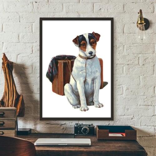 Terrier Dog Adorable Canvas Print Terrier Dog Illustration Picture Vintage Canvas Painting Poster Bedroom Wall Art Decor