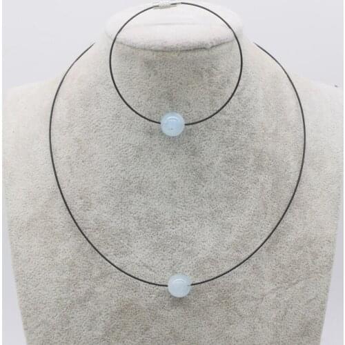 One set blue aquamarine round /carved egg 12mm necklace 18inch wholesale beads FPPJ