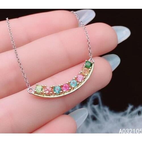 KJJEAXCMY fine jewelry 925 sterling silver inlaid Natural Tourmaline Womens fresh popular round gem pendant necklace chain supp