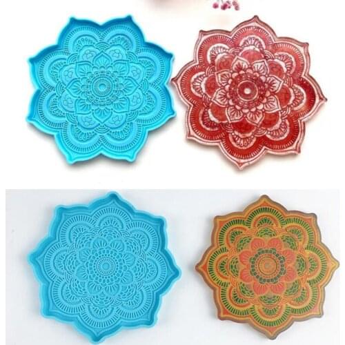 Mandala Coaster Epoxy Resin Mold Round Tray Cup Mat Casting Silicone Mould DIY Crafts Home Decoration Making Tool