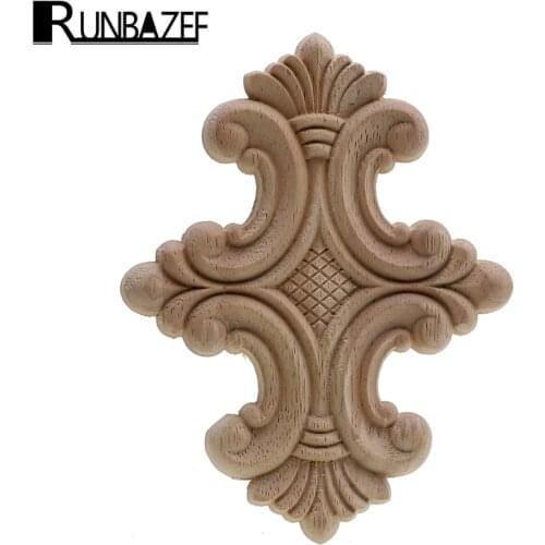 RUNBAZEF Natural Floral Wood Carved Decal European Style Woodcarving Furniture Carved Applique Home Decoration Accessories