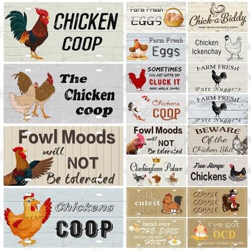 Happy Chicken Vintage Metal Poster Fresh Eggs Farm Decor Hen Cock Retro Tin Sign Plates for Restaurant 15x30cm
