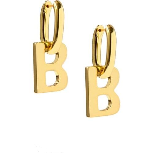 INS star with the same fashionable retro letter B earrings, detachable gold-plated high-quality sense of cold Hong Kong style